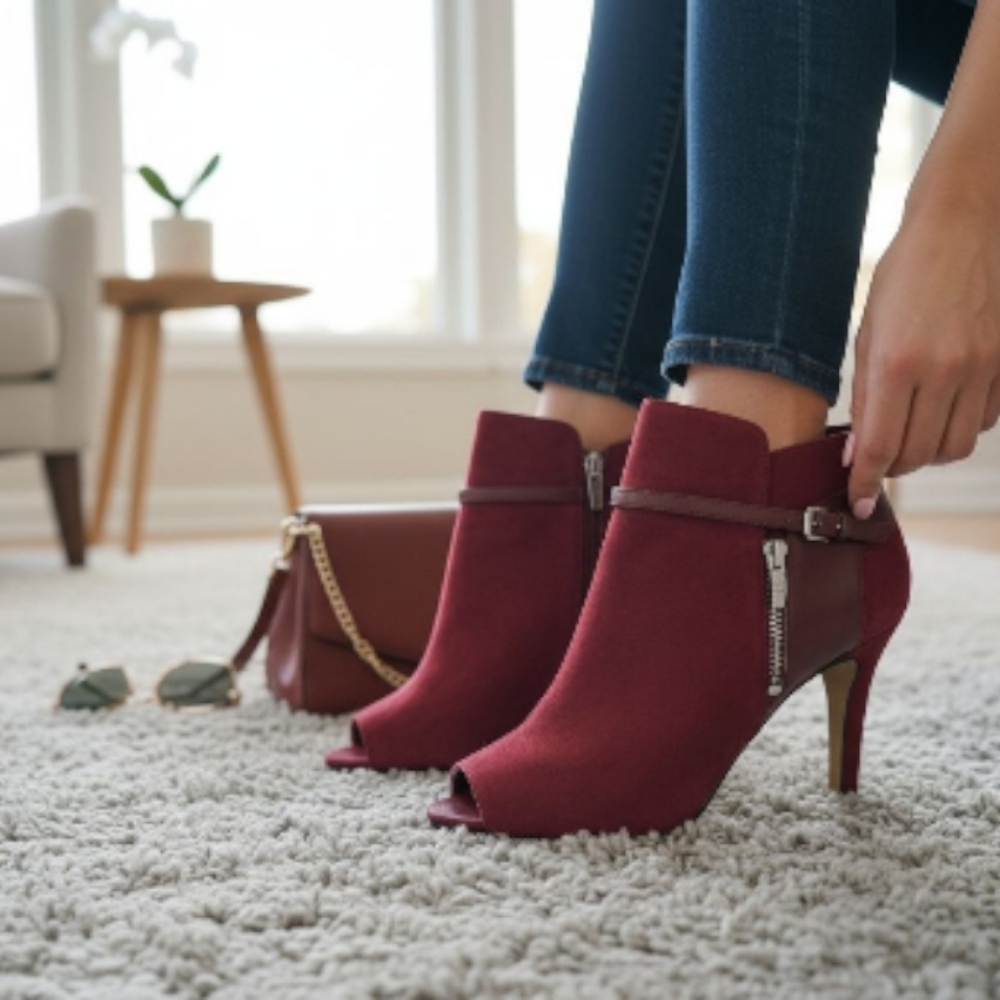 Marc Fisher Burgundy Peep-Toe Ankle Booties Sz 10W Preloved